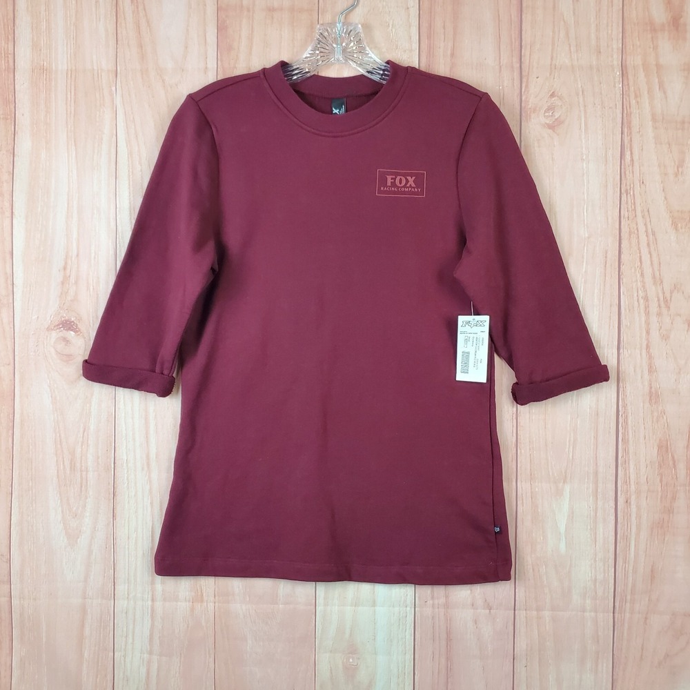 Fox Racing Womens T-Shirt Sz Small Red Cotton Crew Neck 3/4 Sleeve Classic